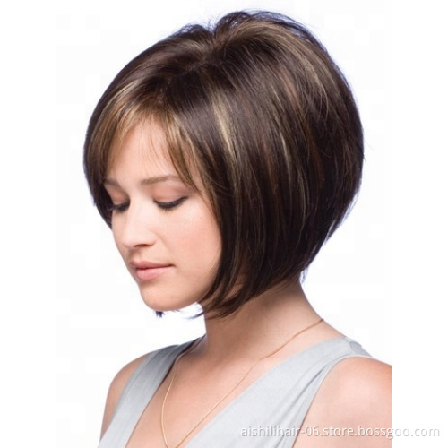 Hot selling Bob Short Straight Synthetic Wigs Hair Natural Brown Wig for Women
